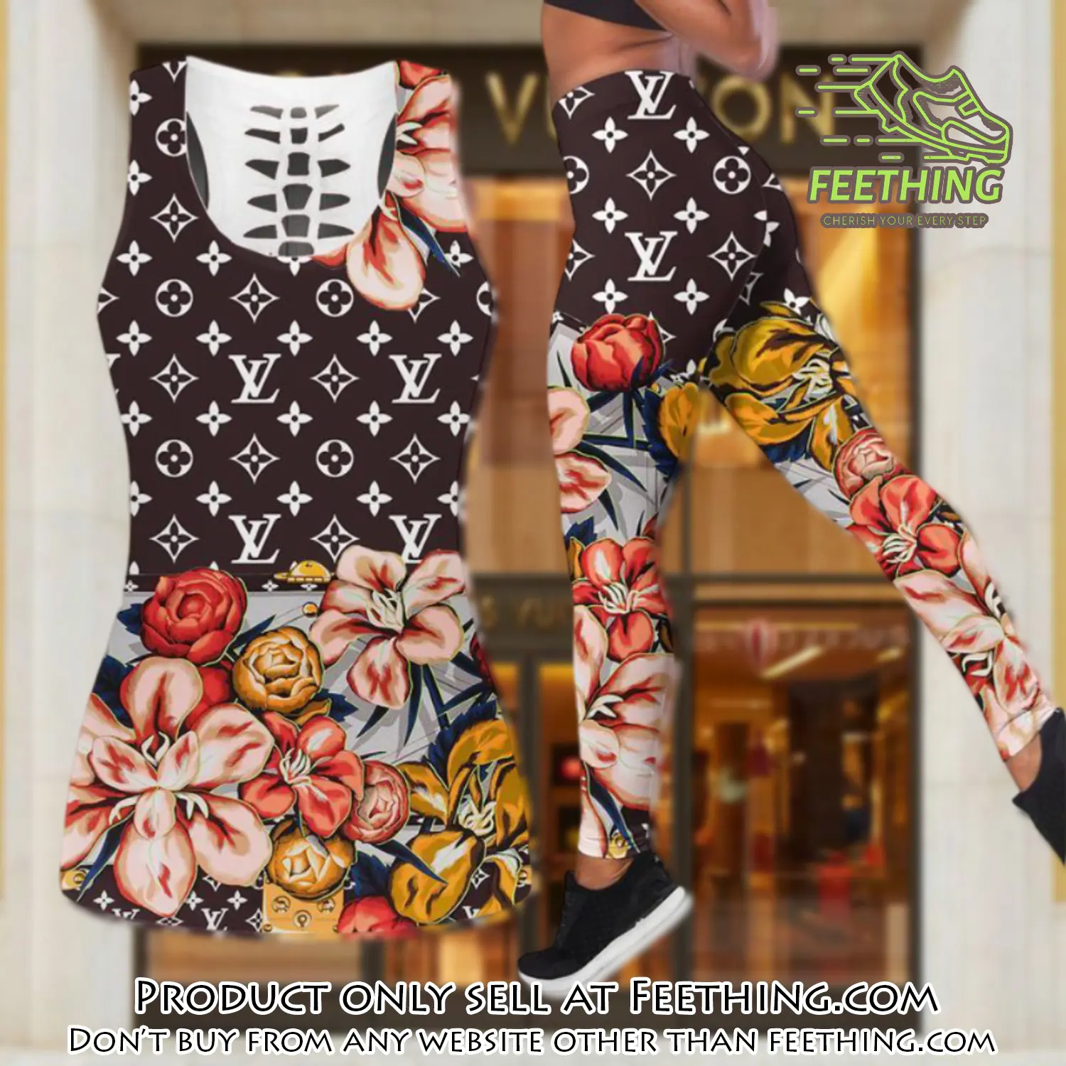 Louis vuitton floral tank top leggings set luxury brand lv for women yoga gym ft4811670